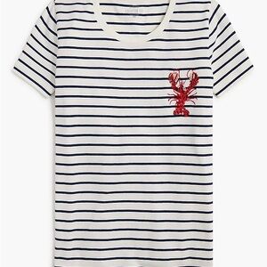 NWT J. Crew Navy and White Striped Tee with Red Lobster